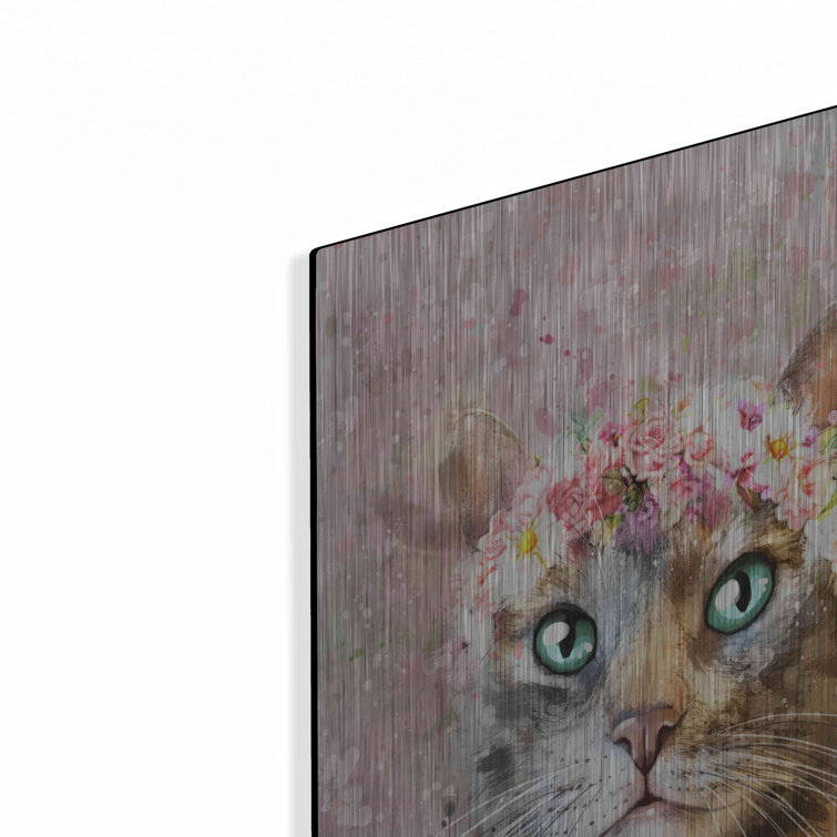 Red Barrel Studio® Flower Crown Tabby Cat 3 On Metal by Furbaby